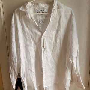 Frank & Eileen White Linen Button Front Shirt Eileen Style Italy Made Size XL